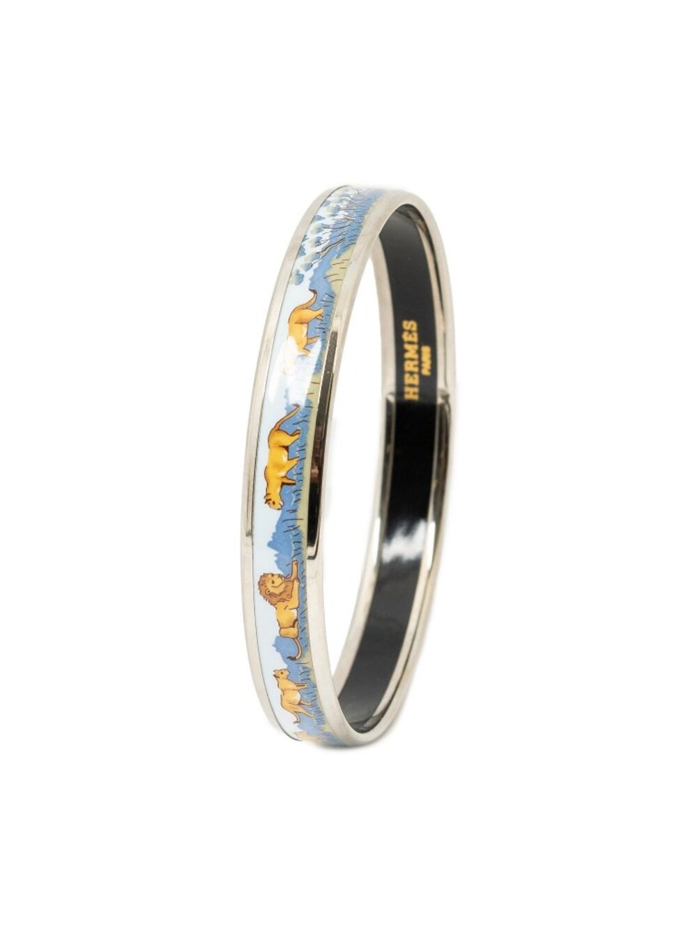 Hermes Enamel Bangle Light Blue Silver Plated Bracelet